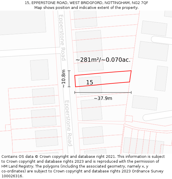 15, EPPERSTONE ROAD, WEST BRIDGFORD, NOTTINGHAM, NG2 7QF: Plot and title map