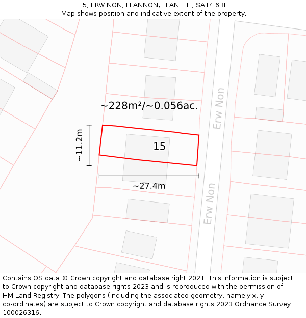 15, ERW NON, LLANNON, LLANELLI, SA14 6BH: Plot and title map