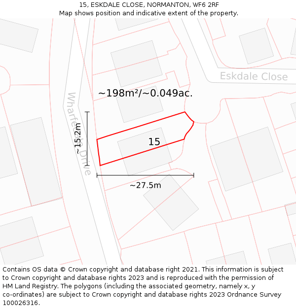 15, ESKDALE CLOSE, NORMANTON, WF6 2RF: Plot and title map