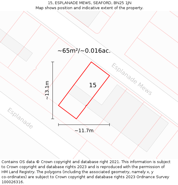 15, ESPLANADE MEWS, SEAFORD, BN25 1JN: Plot and title map