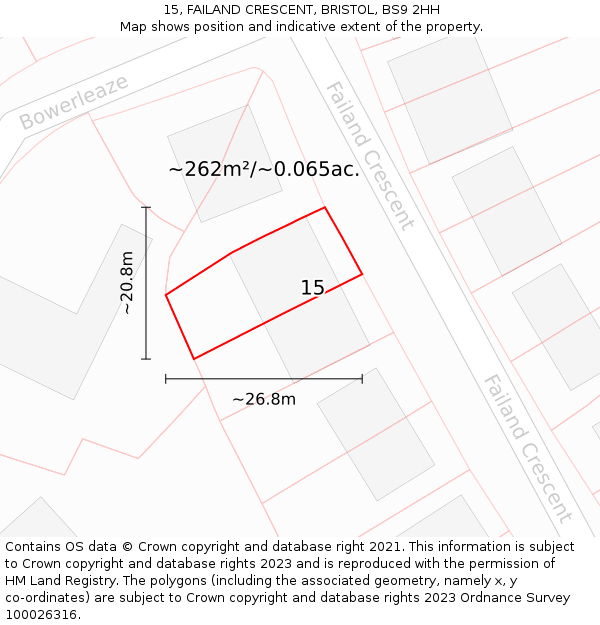 15, FAILAND CRESCENT, BRISTOL, BS9 2HH: Plot and title map