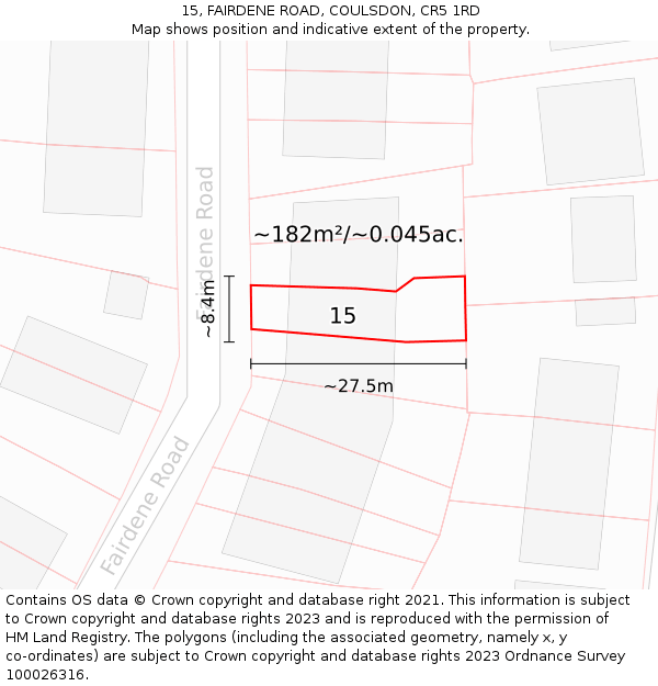 15, FAIRDENE ROAD, COULSDON, CR5 1RD: Plot and title map