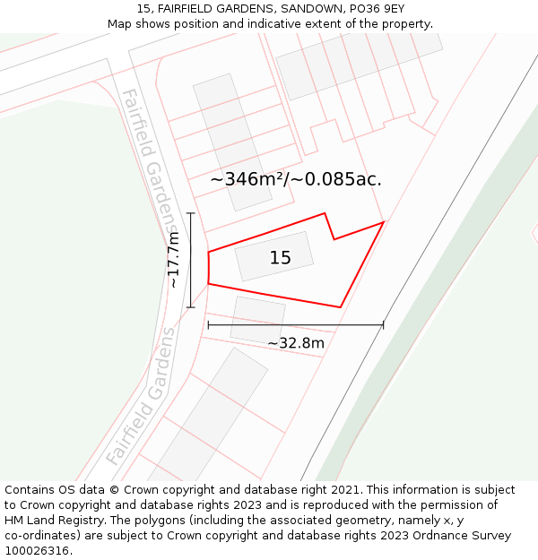 15, FAIRFIELD GARDENS, SANDOWN, PO36 9EY: Plot and title map