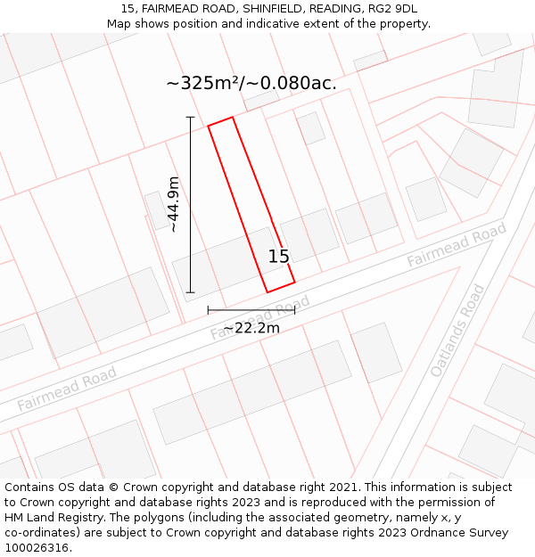 15, FAIRMEAD ROAD, SHINFIELD, READING, RG2 9DL: Plot and title map