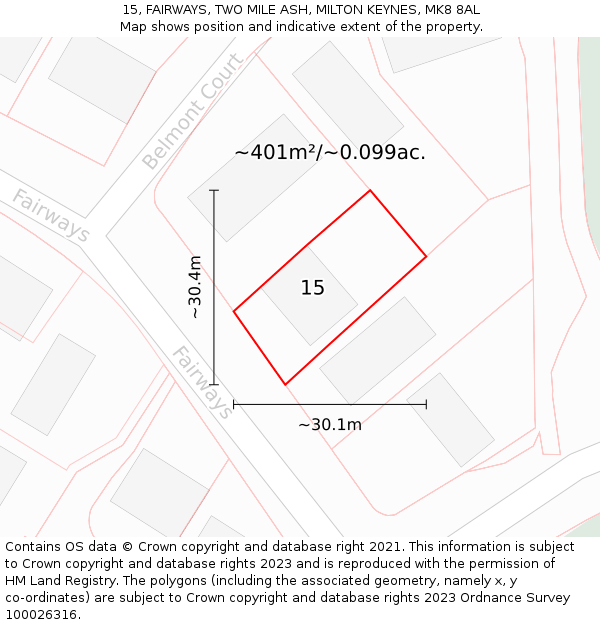 15, FAIRWAYS, TWO MILE ASH, MILTON KEYNES, MK8 8AL: Plot and title map