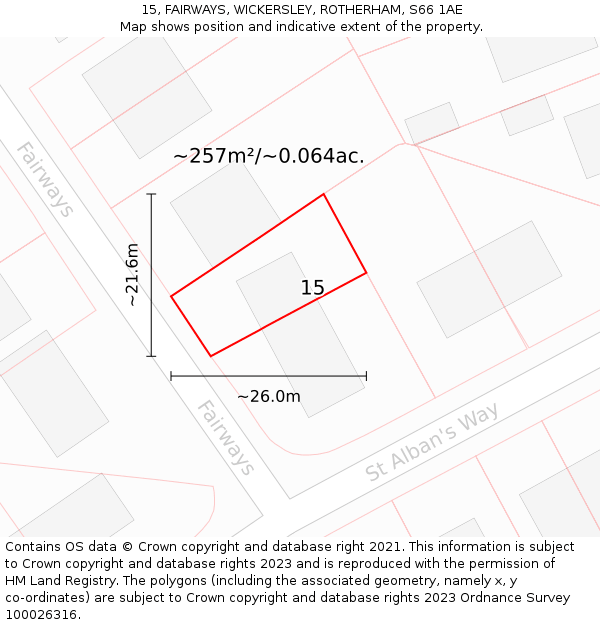 15, FAIRWAYS, WICKERSLEY, ROTHERHAM, S66 1AE: Plot and title map