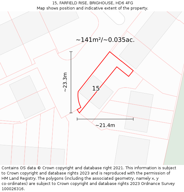 15, FARFIELD RISE, BRIGHOUSE, HD6 4FG: Plot and title map