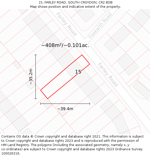 15, FARLEY ROAD, SOUTH CROYDON, CR2 8DB: Plot and title map