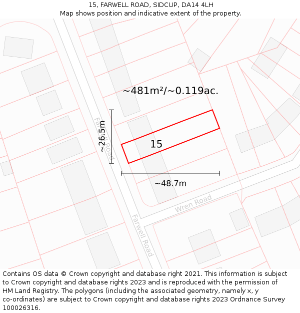 15, FARWELL ROAD, SIDCUP, DA14 4LH: Plot and title map