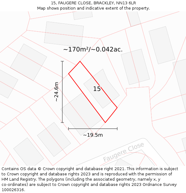 15, FAUGERE CLOSE, BRACKLEY, NN13 6LR: Plot and title map