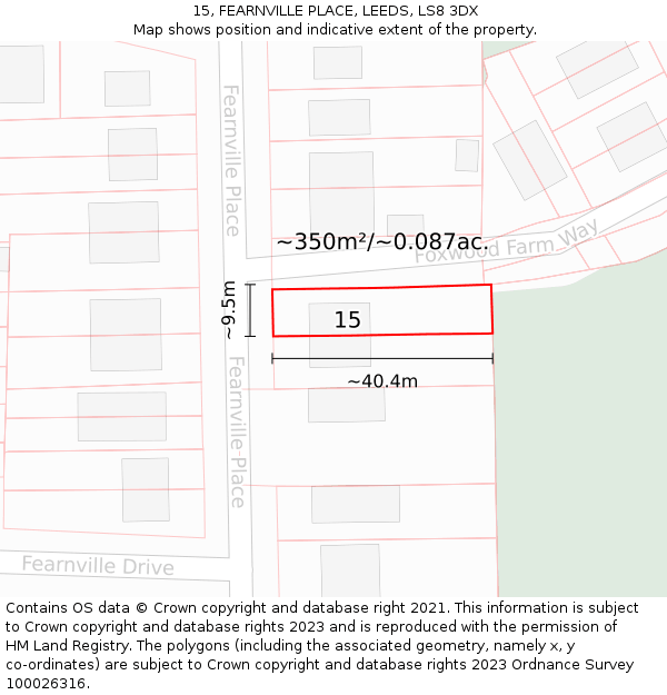 15, FEARNVILLE PLACE, LEEDS, LS8 3DX: Plot and title map