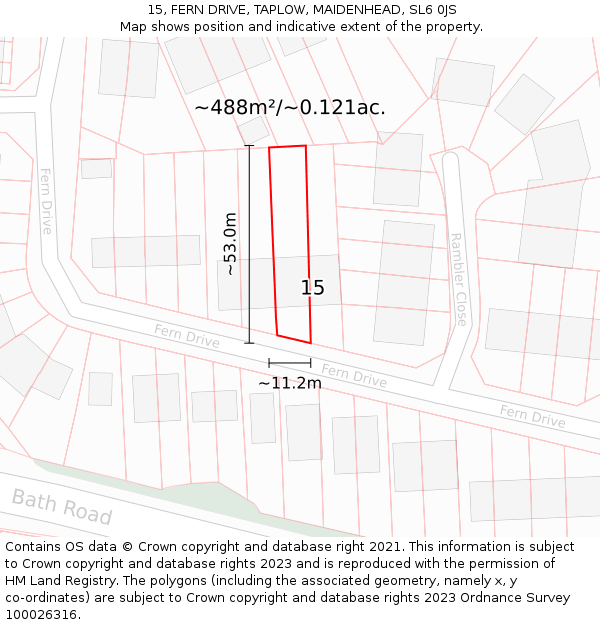 15, FERN DRIVE, TAPLOW, MAIDENHEAD, SL6 0JS: Plot and title map