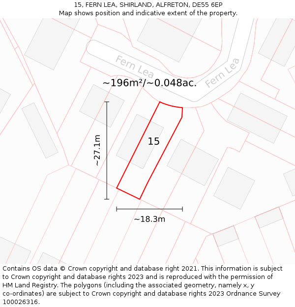 15, FERN LEA, SHIRLAND, ALFRETON, DE55 6EP: Plot and title map