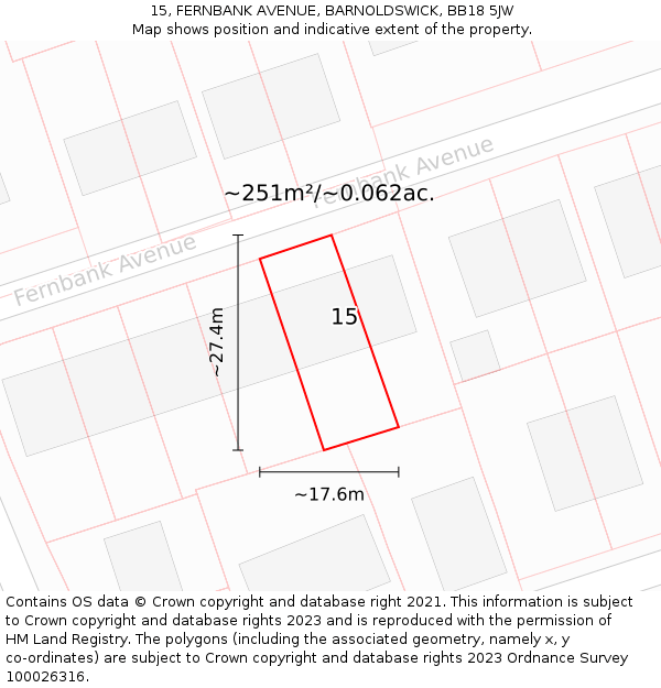 15, FERNBANK AVENUE, BARNOLDSWICK, BB18 5JW: Plot and title map