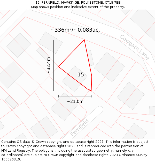 15, FERNFIELD, HAWKINGE, FOLKESTONE, CT18 7EB: Plot and title map