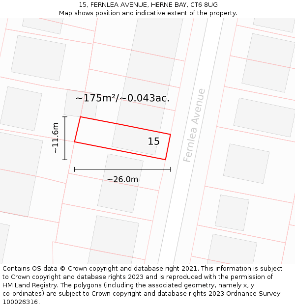 15, FERNLEA AVENUE, HERNE BAY, CT6 8UG: Plot and title map