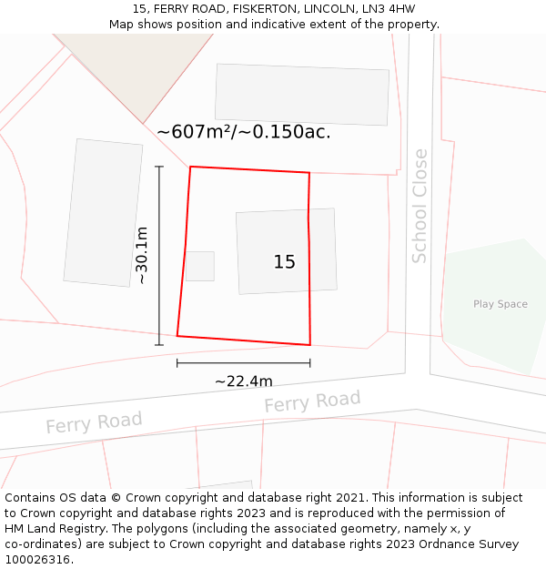 15, FERRY ROAD, FISKERTON, LINCOLN, LN3 4HW: Plot and title map