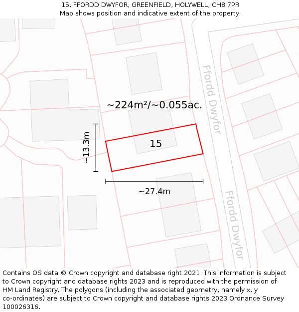 15, FFORDD DWYFOR, GREENFIELD, HOLYWELL, CH8 7PR: Plot and title map