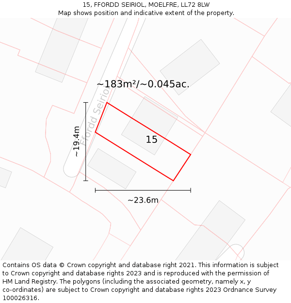 15, FFORDD SEIRIOL, MOELFRE, LL72 8LW: Plot and title map