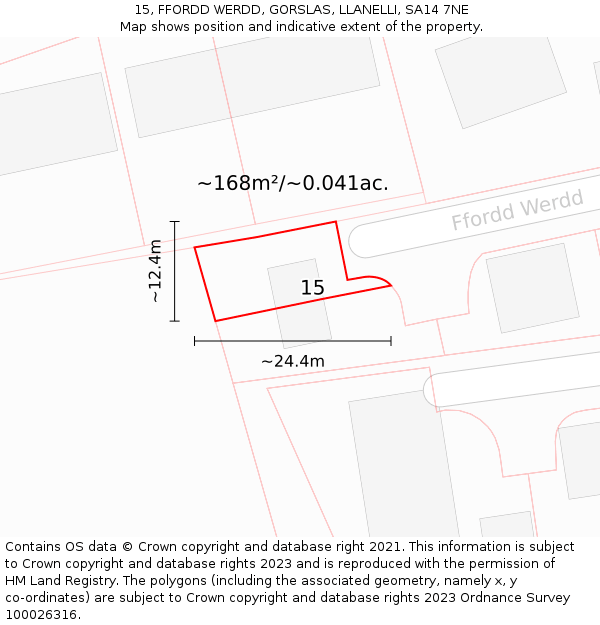 15, FFORDD WERDD, GORSLAS, LLANELLI, SA14 7NE: Plot and title map