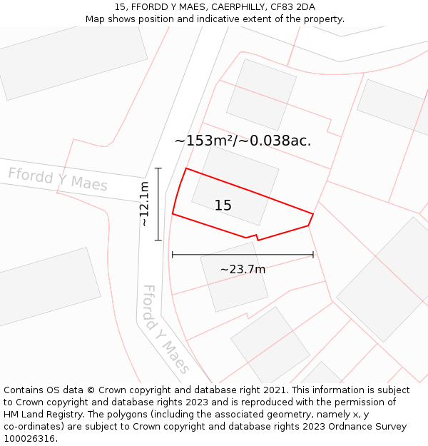 15, FFORDD Y MAES, CAERPHILLY, CF83 2DA: Plot and title map