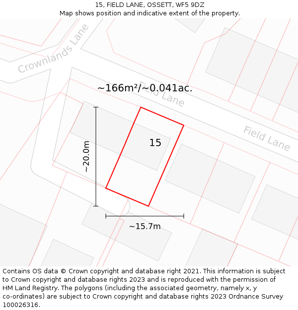 15, FIELD LANE, OSSETT, WF5 9DZ: Plot and title map