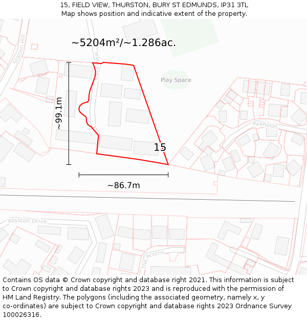 15, FIELD VIEW, THURSTON, BURY ST EDMUNDS, IP31 3TL: Plot and title map
