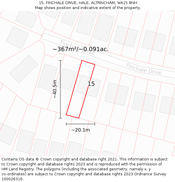 15, FINCHALE DRIVE, HALE, ALTRINCHAM, WA15 8NH: Plot and title map