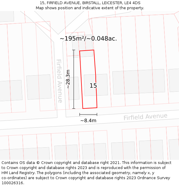 15, FIRFIELD AVENUE, BIRSTALL, LEICESTER, LE4 4DS: Plot and title map