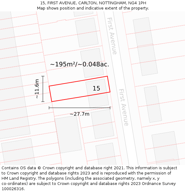 15, FIRST AVENUE, CARLTON, NOTTINGHAM, NG4 1PH: Plot and title map