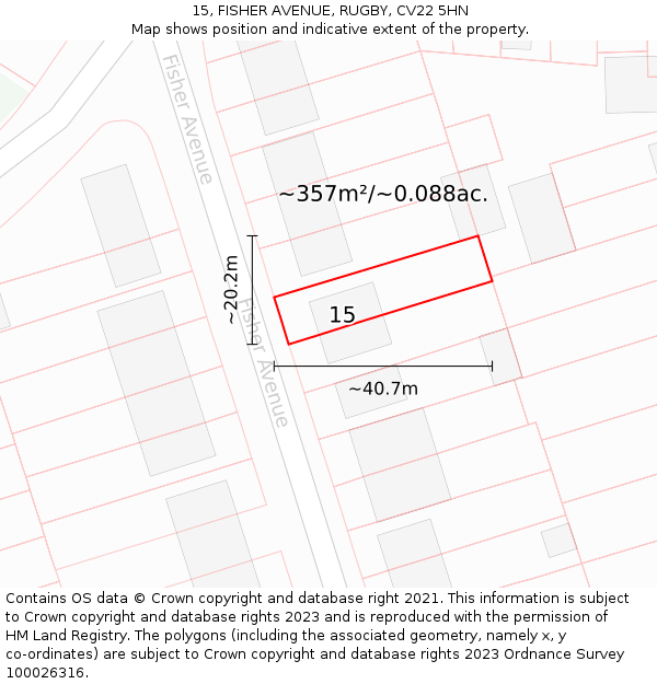 15, FISHER AVENUE, RUGBY, CV22 5HN: Plot and title map