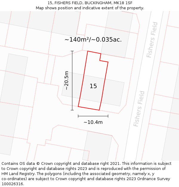 15, FISHERS FIELD, BUCKINGHAM, MK18 1SF: Plot and title map