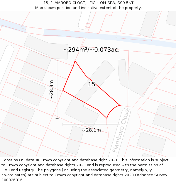 15, FLAMBORO CLOSE, LEIGH-ON-SEA, SS9 5NT: Plot and title map