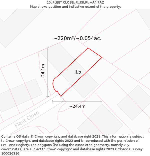 15, FLEET CLOSE, RUISLIP, HA4 7AZ: Plot and title map