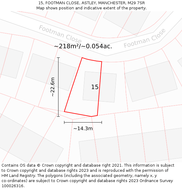 15, FOOTMAN CLOSE, ASTLEY, MANCHESTER, M29 7SR: Plot and title map