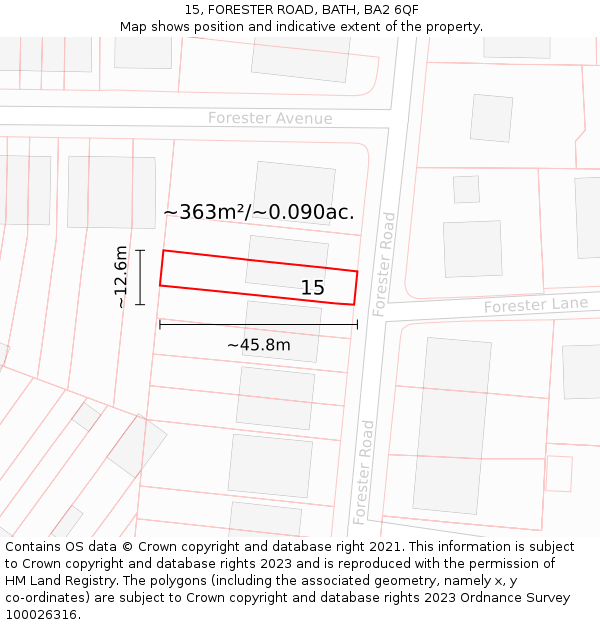 15, FORESTER ROAD, BATH, BA2 6QF: Plot and title map