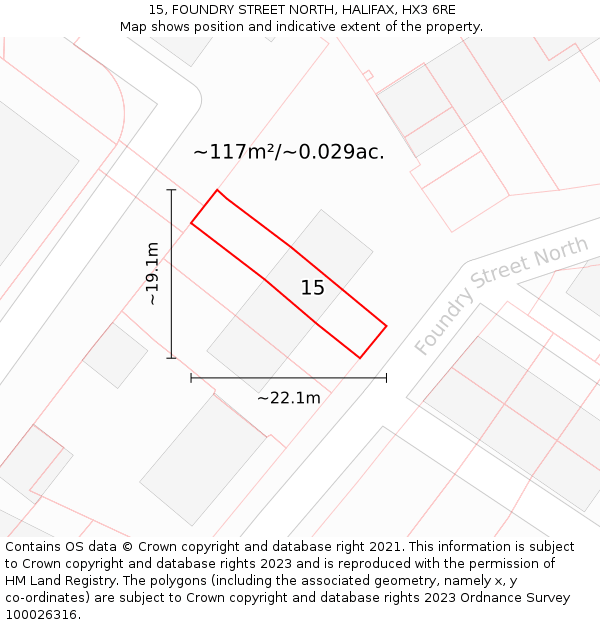 15, FOUNDRY STREET NORTH, HALIFAX, HX3 6RE: Plot and title map