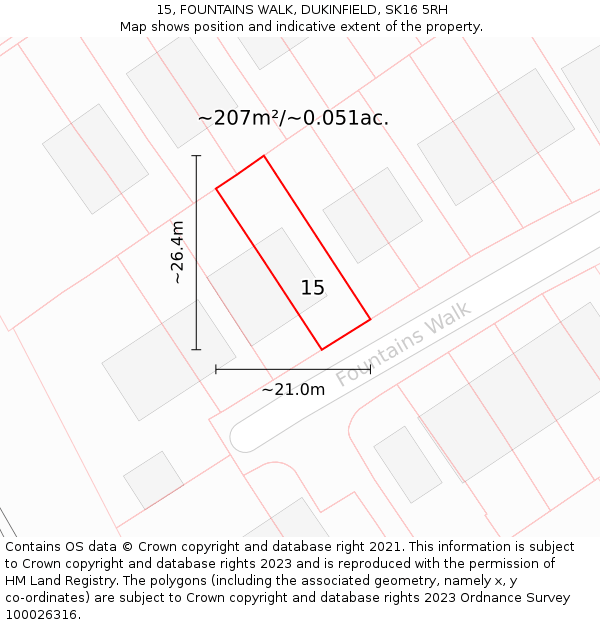 15, FOUNTAINS WALK, DUKINFIELD, SK16 5RH: Plot and title map