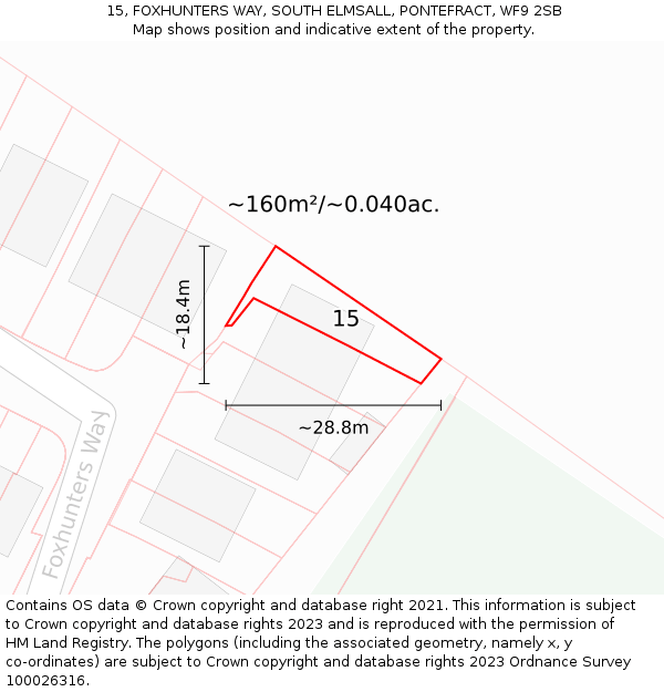 15, FOXHUNTERS WAY, SOUTH ELMSALL, PONTEFRACT, WF9 2SB: Plot and title map