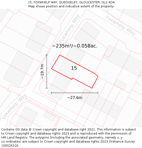 15, FOXWHELP WAY, QUEDGELEY, GLOUCESTER, GL2 4DA: Plot and title map