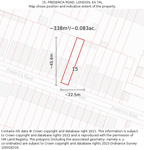 15, FREDERICA ROAD, LONDON, E4 7AL: Plot and title map