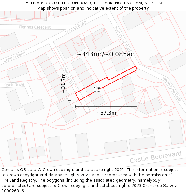 15, FRIARS COURT, LENTON ROAD, THE PARK, NOTTINGHAM, NG7 1EW: Plot and title map