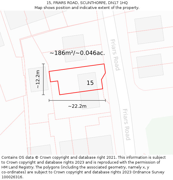 15, FRIARS ROAD, SCUNTHORPE, DN17 1HQ: Plot and title map