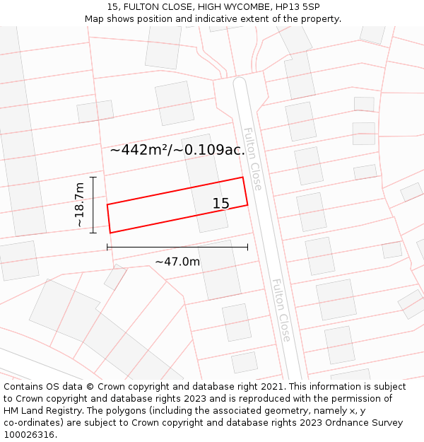 15, FULTON CLOSE, HIGH WYCOMBE, HP13 5SP: Plot and title map