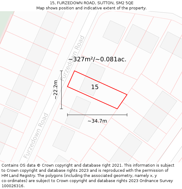 15, FURZEDOWN ROAD, SUTTON, SM2 5QE: Plot and title map