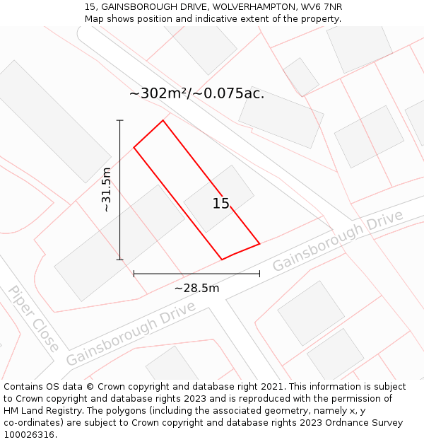 15, GAINSBOROUGH DRIVE, WOLVERHAMPTON, WV6 7NR: Plot and title map