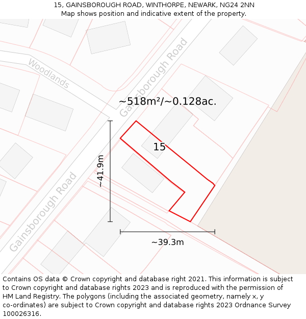 15, GAINSBOROUGH ROAD, WINTHORPE, NEWARK, NG24 2NN: Plot and title map