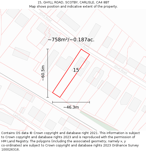 15, GHYLL ROAD, SCOTBY, CARLISLE, CA4 8BT: Plot and title map