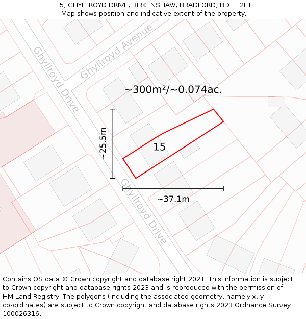 15, GHYLLROYD DRIVE, BIRKENSHAW, BRADFORD, BD11 2ET: Plot and title map