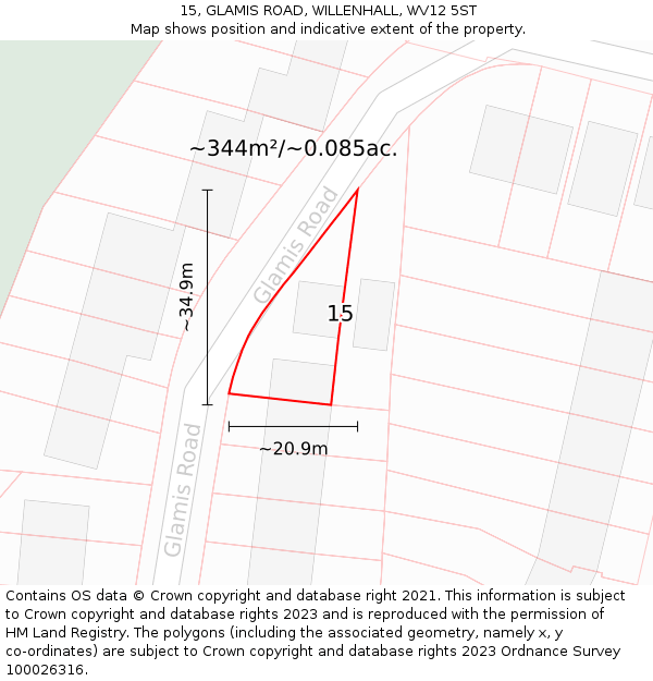 15, GLAMIS ROAD, WILLENHALL, WV12 5ST: Plot and title map